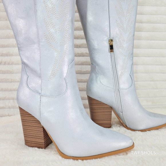 Cruising Brushed Metallic Western Cowgirl Knee Boots Silver - Picture 10 of 15